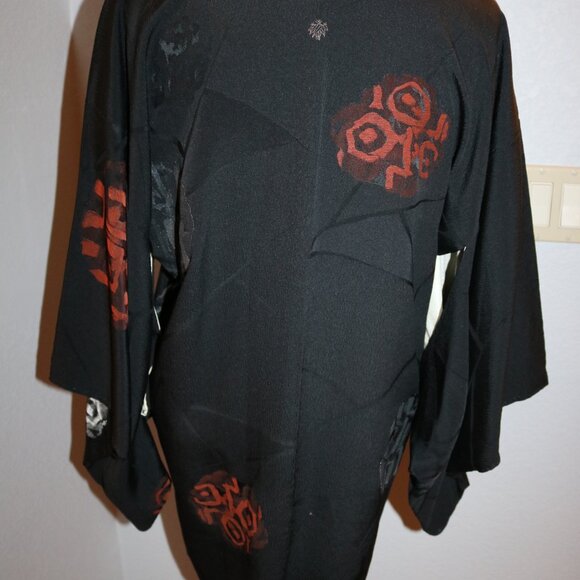 Japanese Haori Jacket - Antique Haori Silk Kimono Jacket Black - Picture 6 of 16